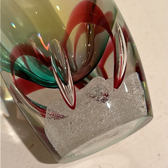 Adam Jablonski art glass hand blown vase clear multicolored signed - Picture 7 of 12